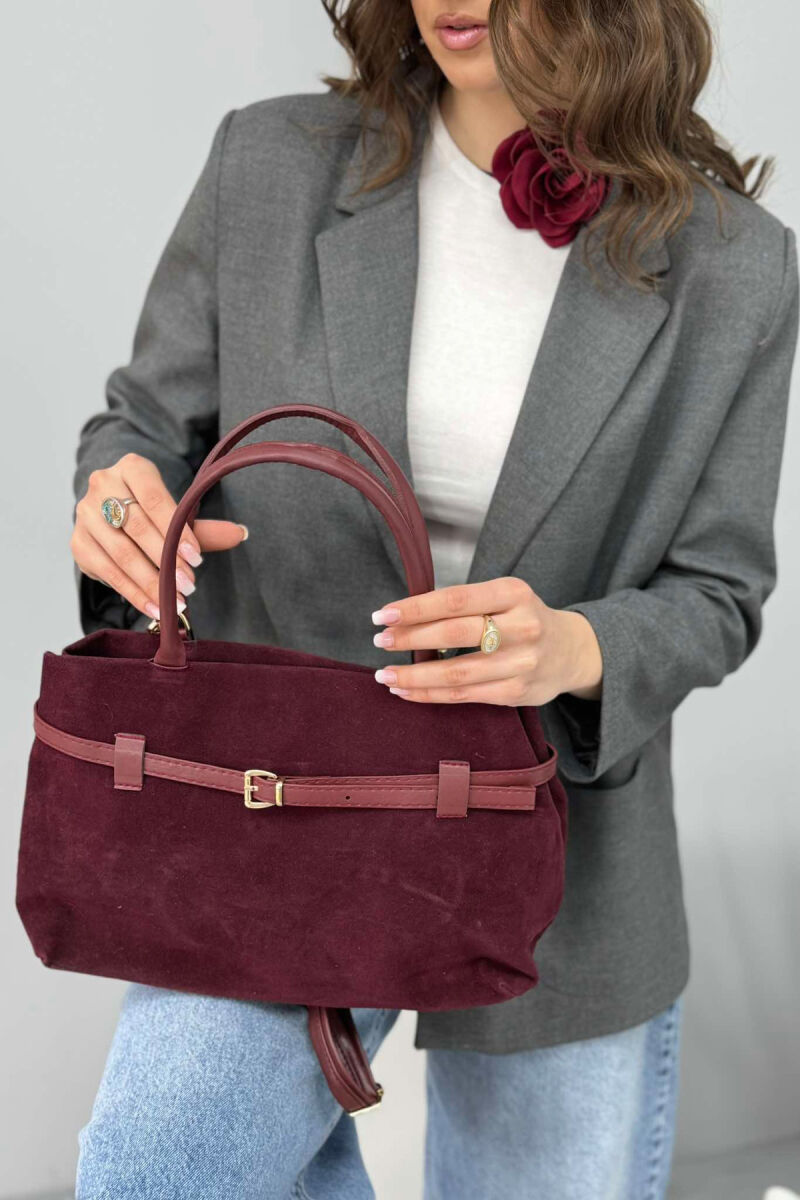 BELT DETAIL VELVET WOMAN BAG BURGUNDY/VISHNJE - 6