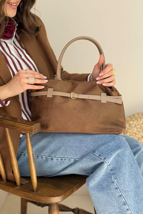 BELT DETAIL VELVET WOMAN BAG LIGHT BROWN/KAZB - 6