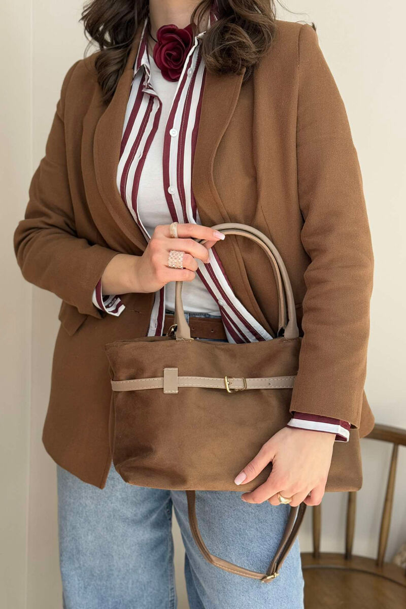 BELT DETAIL VELVET WOMAN BAG LIGHT BROWN/KAZB - 7