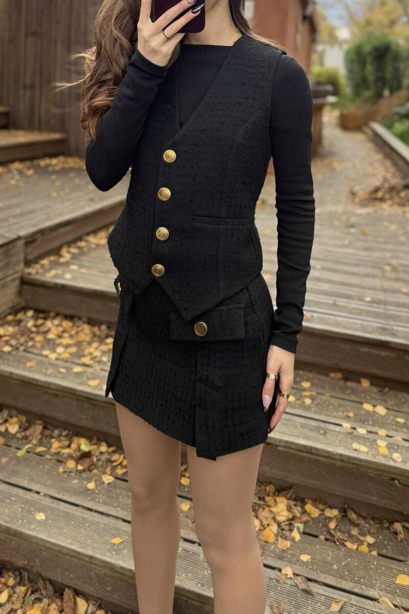 BELT DETAIL VEST+SKIRT ONE COLOR WOMEN SET BLACK/ E ZEZE - 4