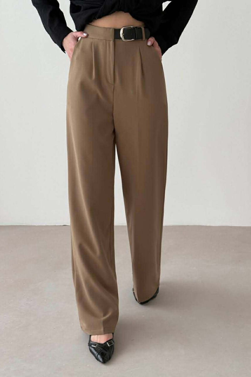 BELT DETAIL WIDE LEG WOMAN TROUSERS BEIGE/BEZHE - 1