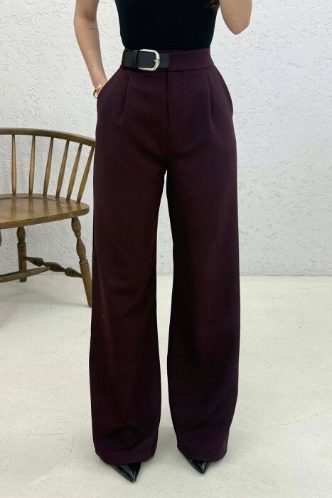 BELT DETAIL WIDE LEG WOMAN TROUSERS DARK BURGUNDY/VISHNJE E ERRET - 3