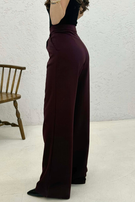BELT DETAIL WIDE LEG WOMAN TROUSERS DARK BURGUNDY/VISHNJE E ERRET - 4