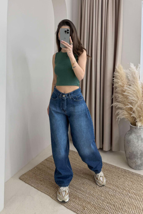 BELT DETAIL WIDE LEG WOMEN JEANS BLUE/BLU - 1