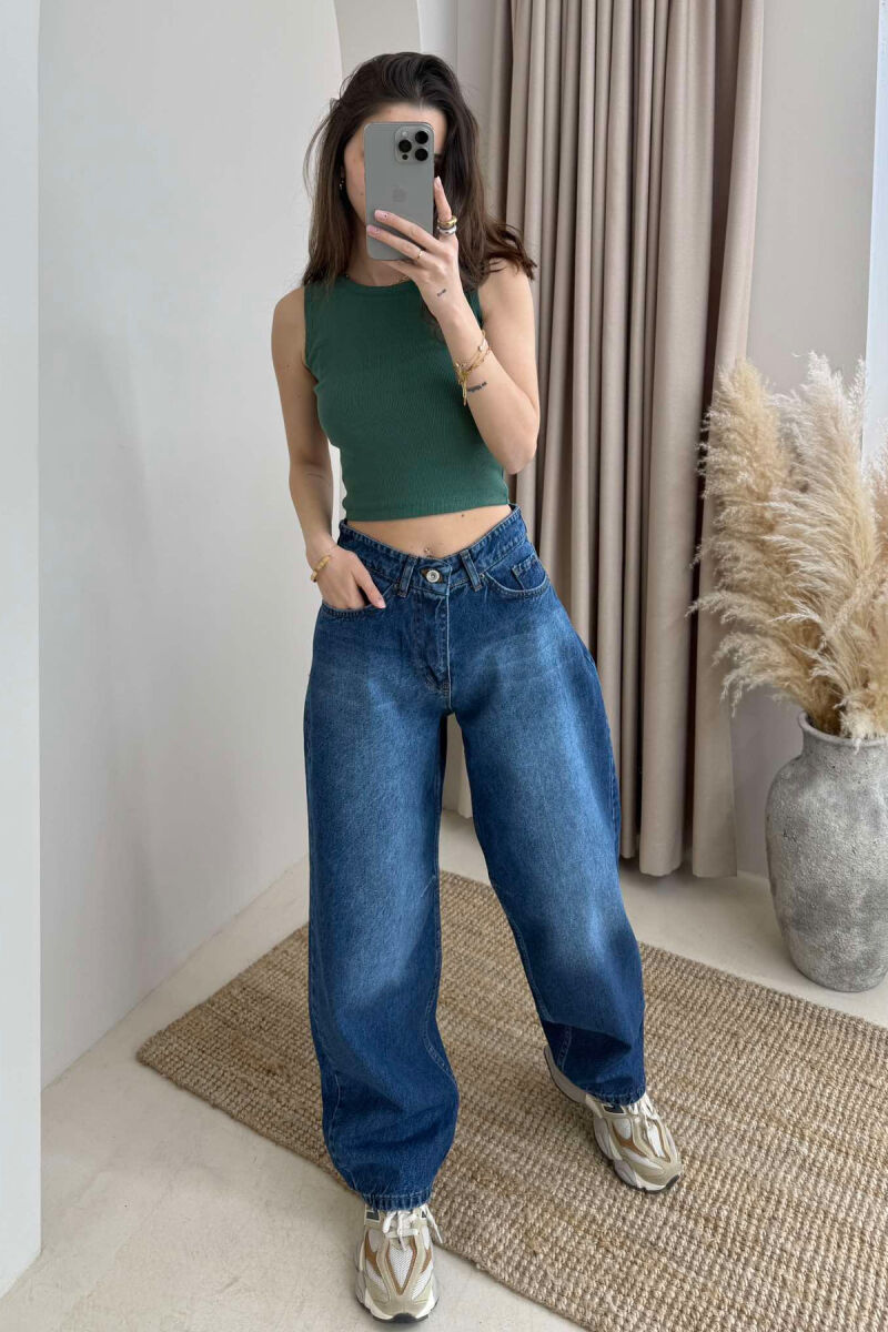 BELT DETAIL WIDE LEG WOMEN JEANS BLUE/BLU - 2