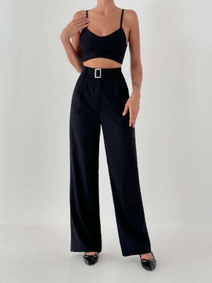 BELT DETAIL WIDE LEG WOMEN TROUSERS BLACK/ E ZEZE 