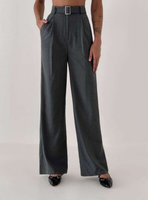 BELT DETAIL WIDE LEG WOMEN TROUSERS DARK GREY/GEE 