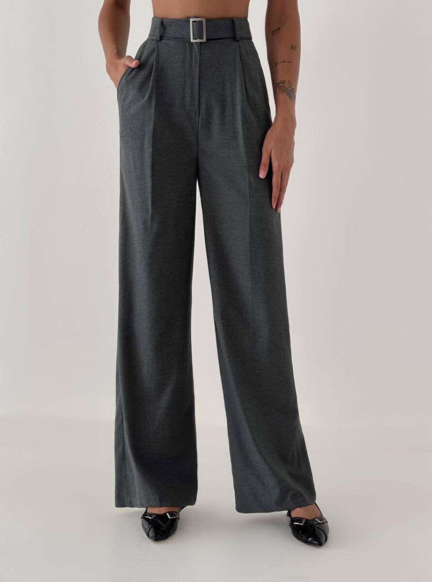 BELT DETAIL WIDE LEG WOMEN TROUSERS DARK GREY/GEE - 1