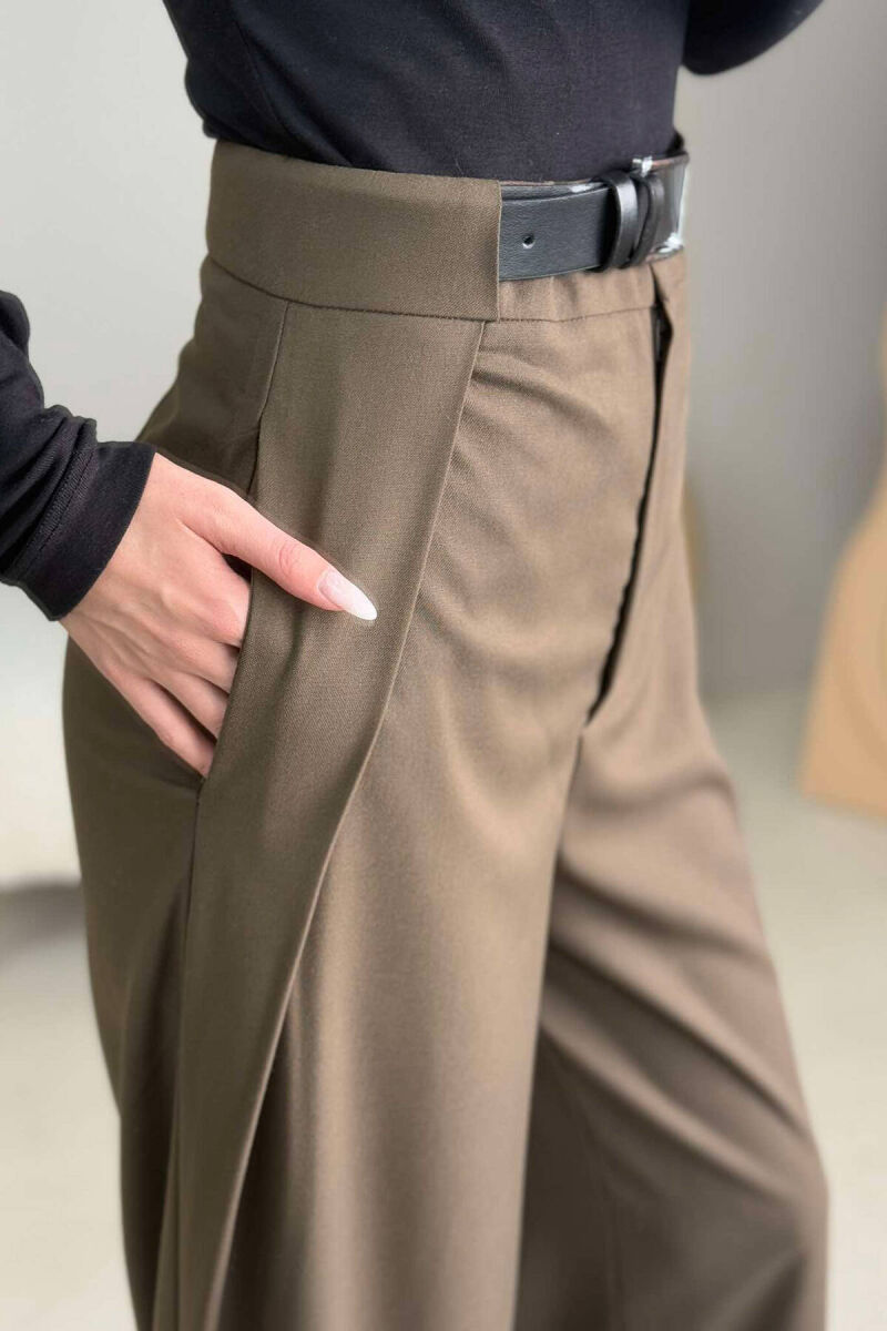 BELT DETAIL WIDE LEG WOMEN TROUSERS IN DARK GREEN COLOR - 6