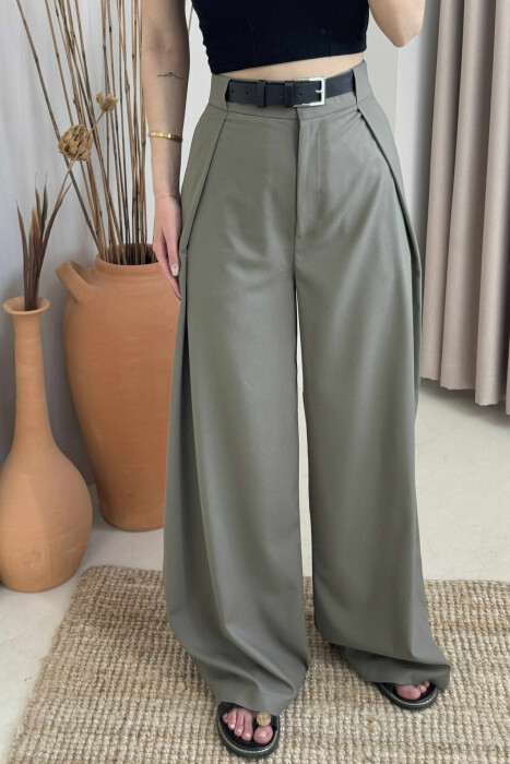 BELT DETAIL WIDE LEG WOMEN TROUSERS OLIVE/ULLI - 5