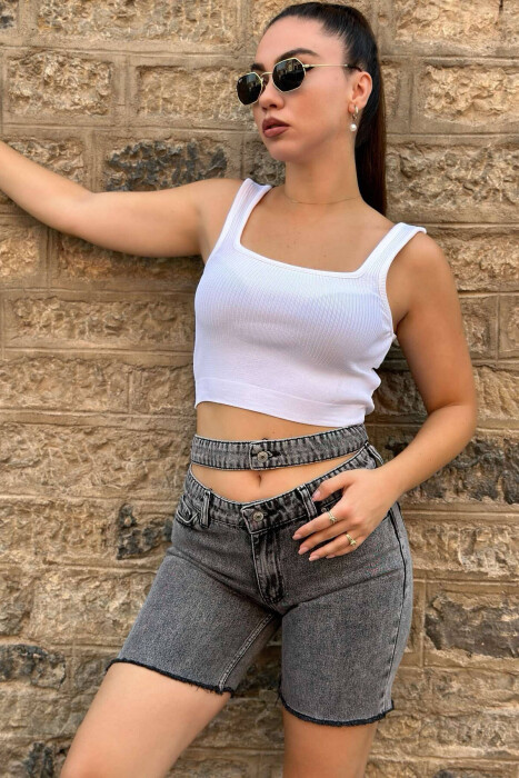 BELT DETAIL WOMAN SHORT JEANS DARK GREY/GEE - 1