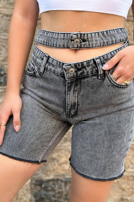 BELT DETAIL WOMAN SHORT JEANS DARK GREY/GEE - 2
