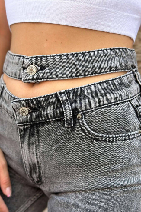 BELT DETAIL WOMAN SHORT JEANS DARK GREY/GEE - 3