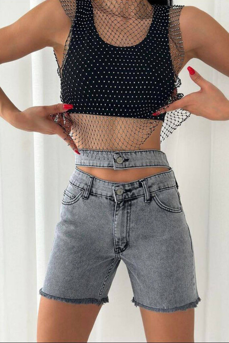 BELT DETAIL WOMAN SHORT JEANS LIGHT GREY/GZ 