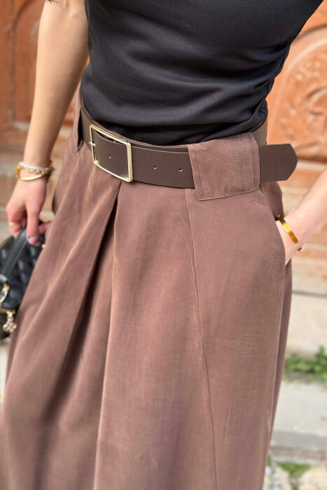 BELT DETAIL WOMAN SKIRT BROWN/KAFE - 3