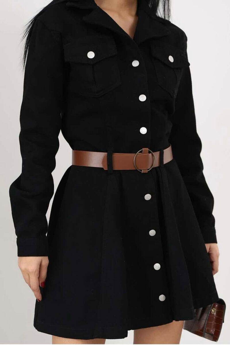 BELT DETAIL DENIM WOMEN DRESS IN BLACK COLOR - 2