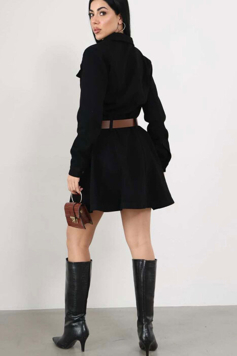 BELT DETAIL DENIM WOMEN DRESS IN BLACK COLOR - 4