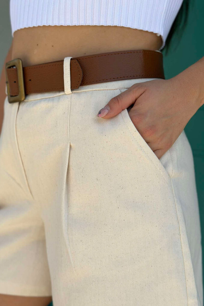 BELT DETAIL WOMEN SHORTS CREAM/KREM - 3