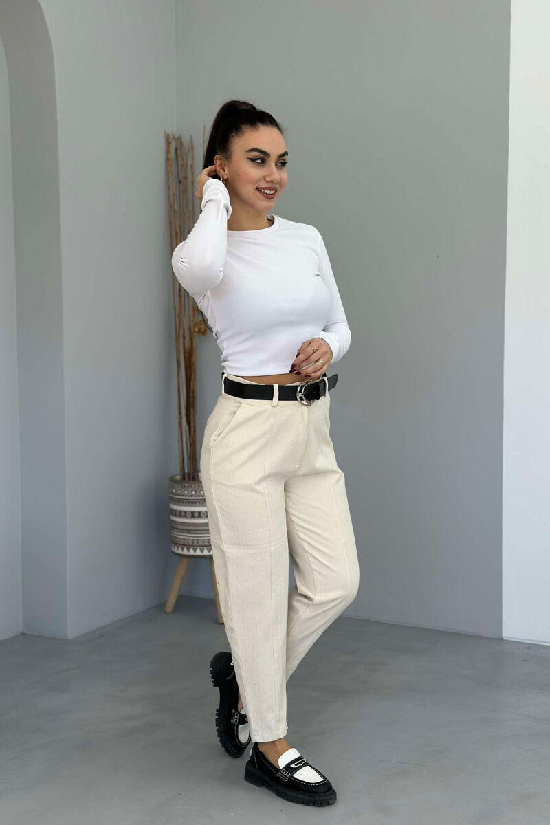 BELT DETAIL WOMEN TROUSERS BEIGE/BEZHE - 2