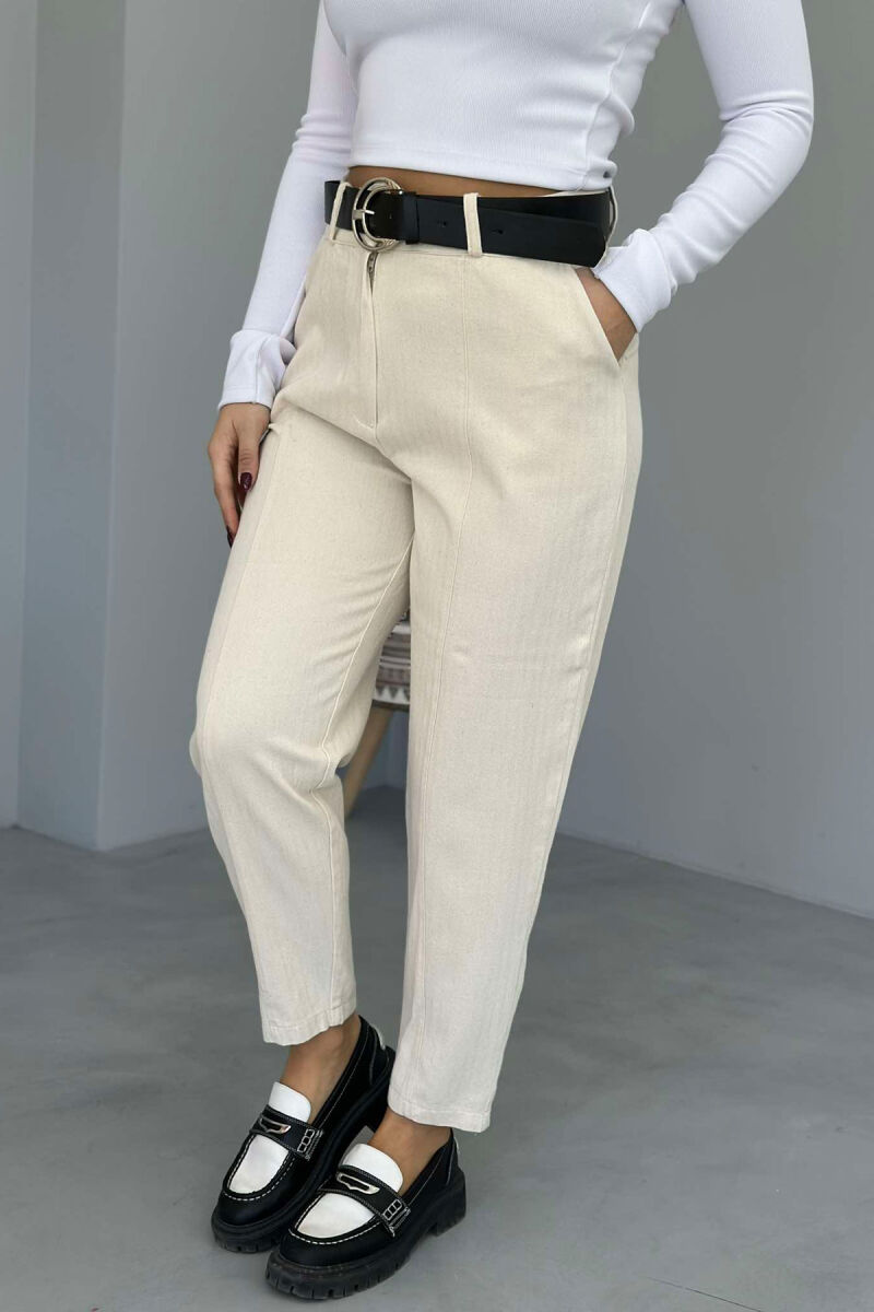 BELT DETAIL WOMEN TROUSERS BEIGE/BEZHE - 3