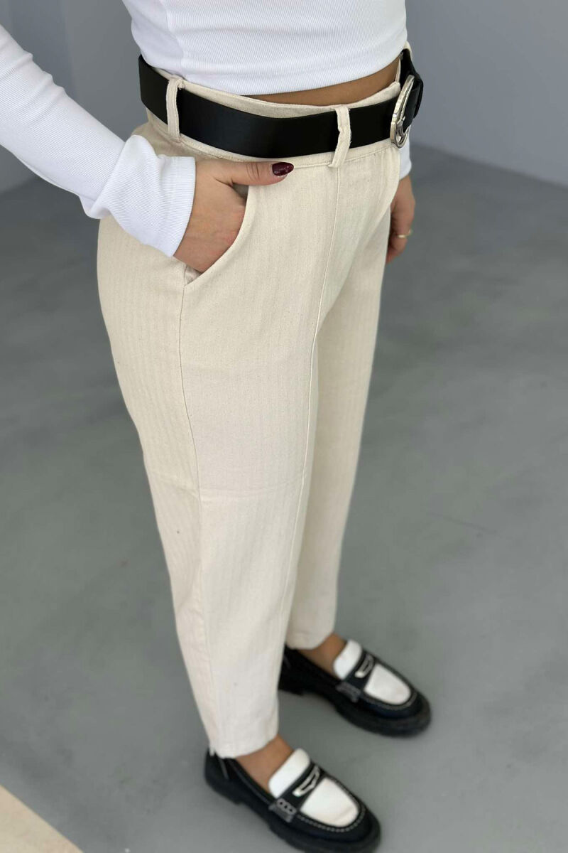 BELT DETAIL WOMEN TROUSERS BEIGE/BEZHE - 5