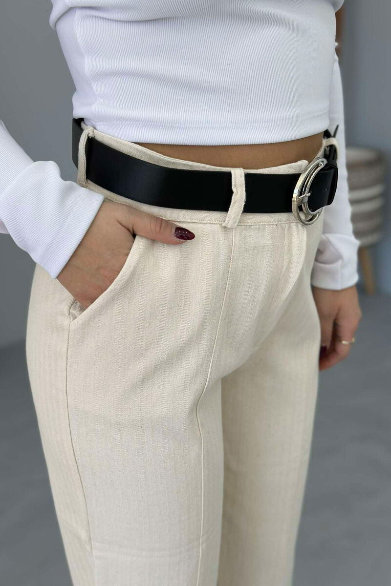 BELT DETAIL WOMEN TROUSERS BEIGE/BEZHE - 6