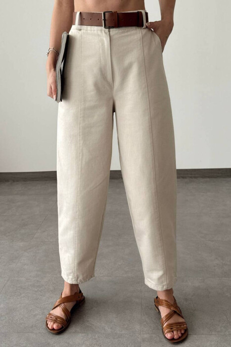 BELT DETAIL WOMAN TROUSERS IN BEIGE COLOR - 3