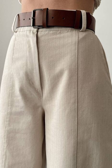 BELT DETAIL WOMAN TROUSERS IN BEIGE COLOR - 4