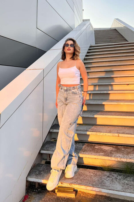 BELT DETAILS BAGGY WOMEN JEANS BABY BLUE/BLU BY - 2