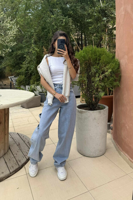 BELT DETAILS BAGGY WOMEN JEANS BABY BLUE/BLU BY - 1