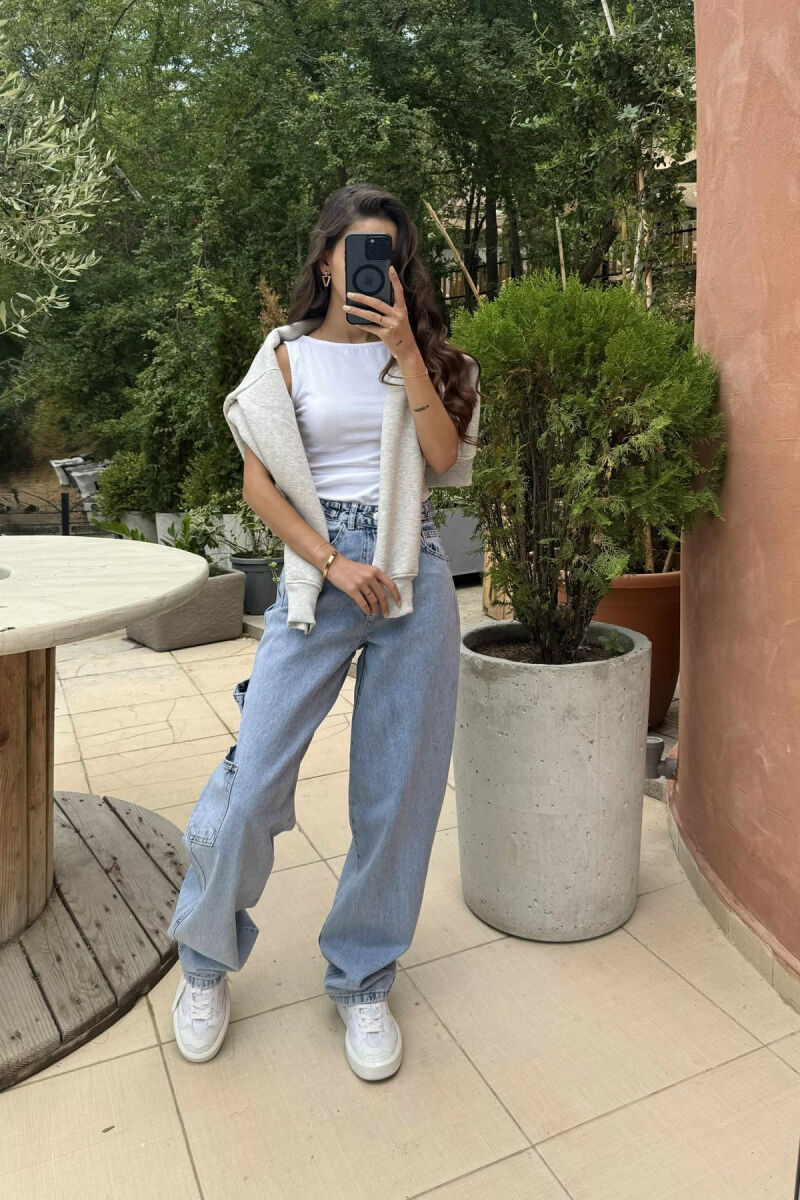 BELT DETAILS BAGGY WOMEN JEANS BABY BLUE/BLU BY - 1