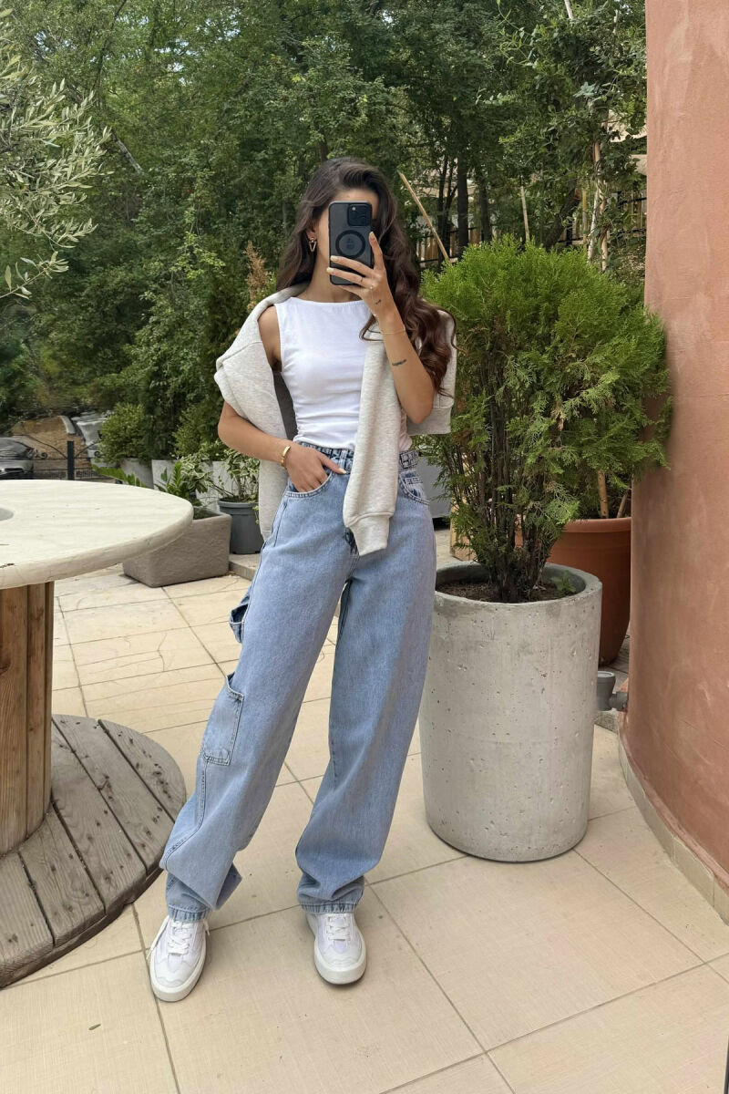 BELT DETAILS BAGGY WOMEN JEANS BABY BLUE/BLU BY - 2