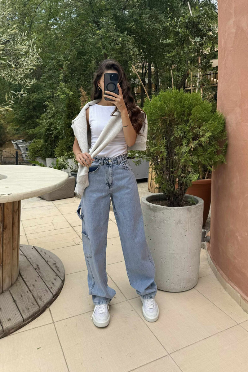 BELT DETAILS BAGGY WOMEN JEANS BABY BLUE/BLU BY - 3