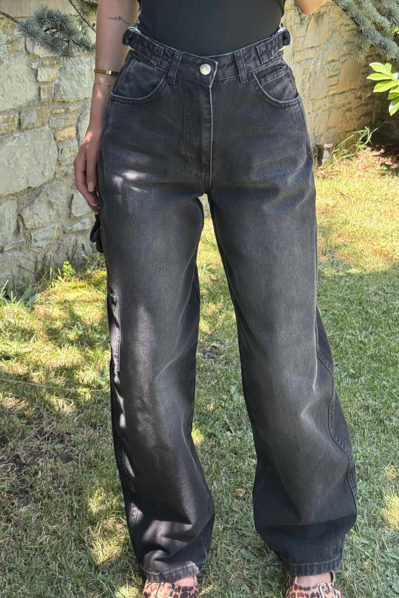 BELT DETAILS BAGGY WOMEN JEANS BLACK/ E ZEZE - 2