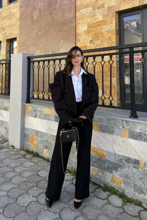 BELT DETAILS CROPPED WOMEN JACKET BLACK/ E ZEZE - 2