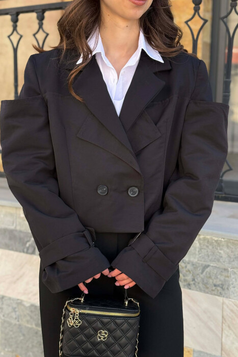 BELT DETAILS CROPPED WOMEN JACKET BLACK/ E ZEZE - 1