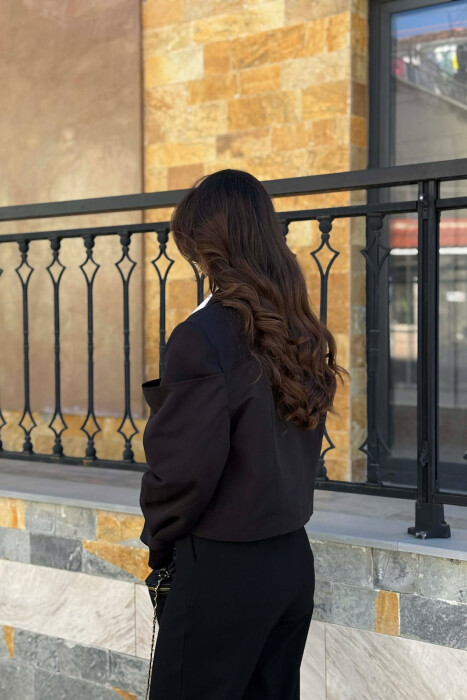 BELT DETAILS CROPPED WOMEN JACKET BLACK/ E ZEZE - 4