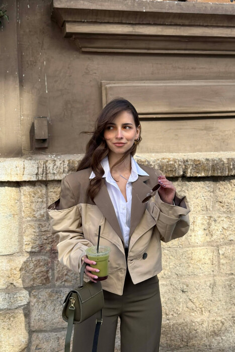 BELT DETAILS CROPPED WOMEN JACKET OLIVE/ULLI - 1