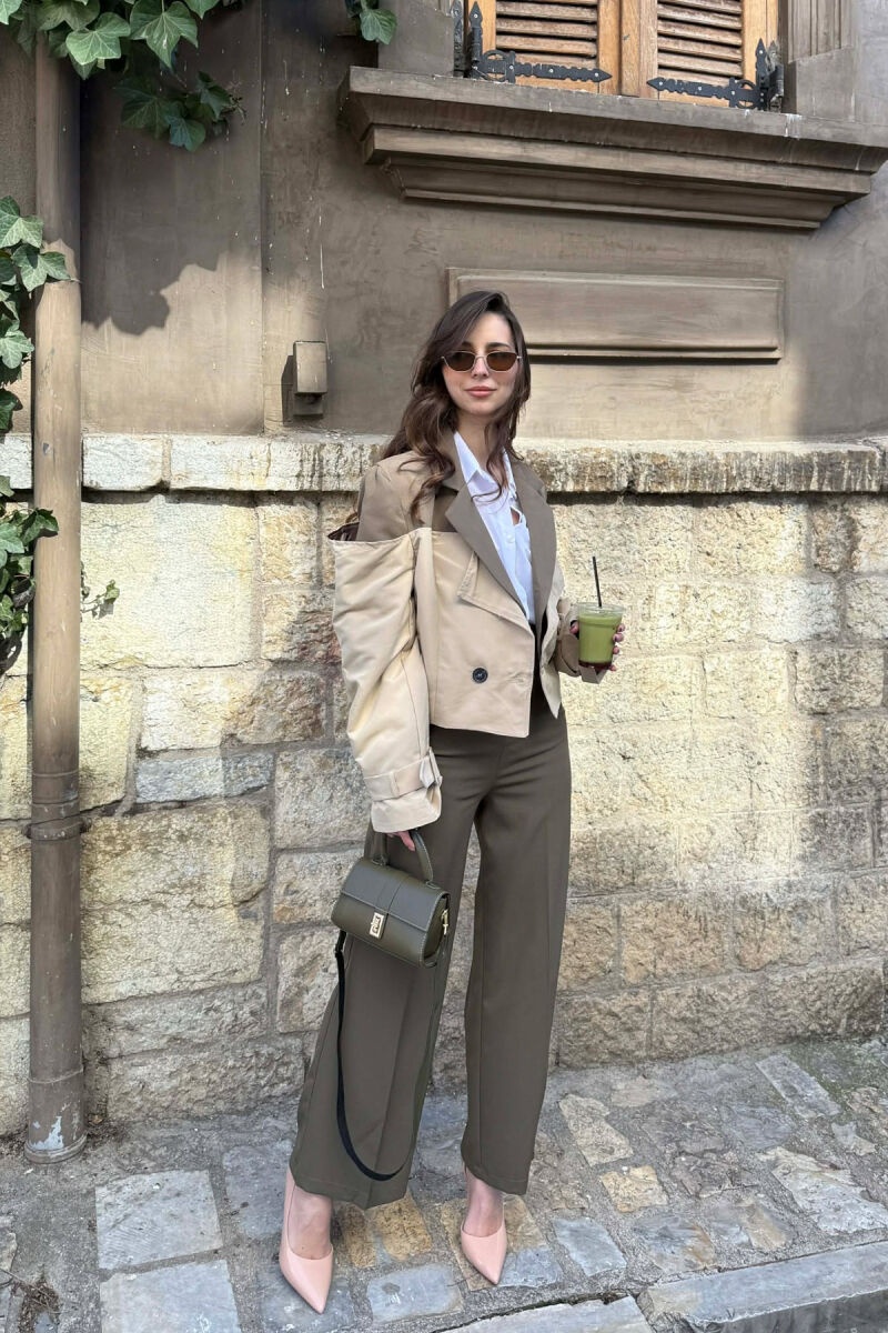 BELT DETAILS CROPPED WOMEN JACKET OLIVE/ULLI - 2