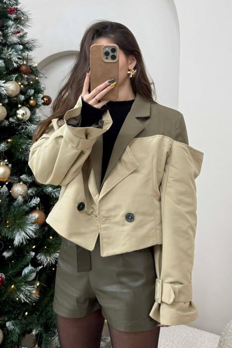 BELT DETAILS CROPPED WOMEN JACKET OLIVE/ULLI - 2