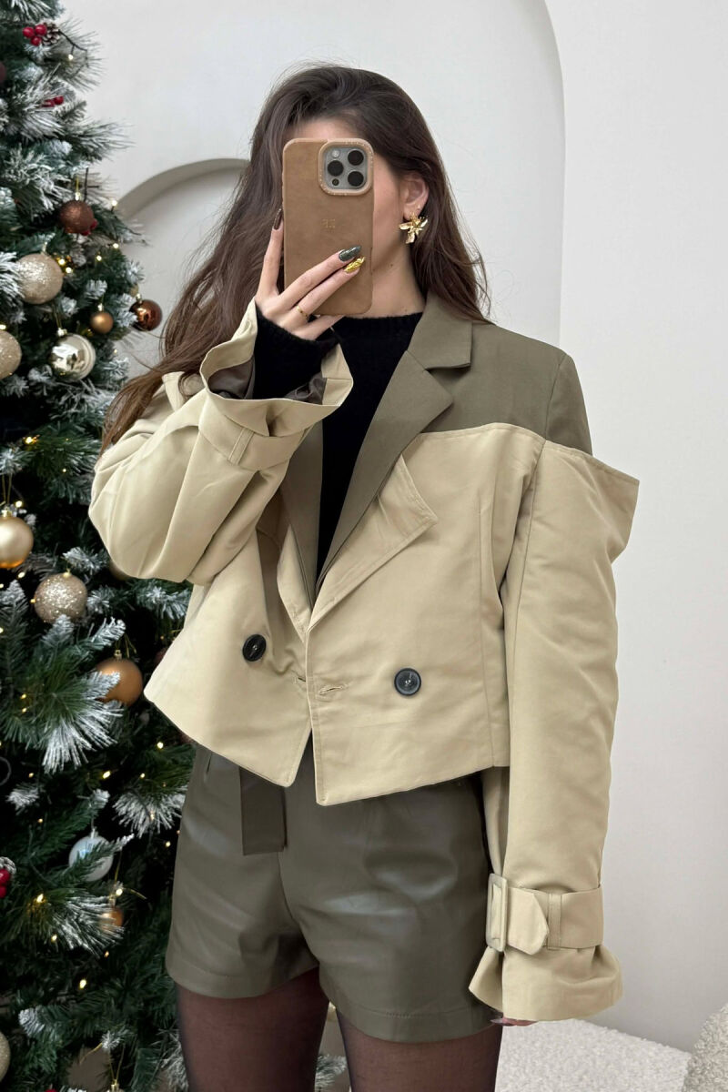 BELT DETAILS CROPPED WOMEN JACKET OLIVE/ULLI - 2