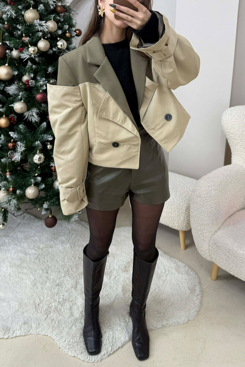 BELT DETAILS CROPPED WOMEN JACKET OLIVE/ULLI - 4