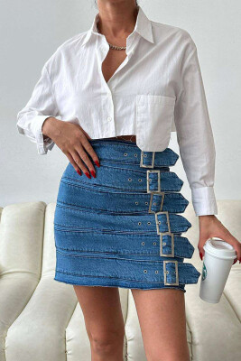 BELT DETAILS WOMEN SKIRT BLUE/BLU 