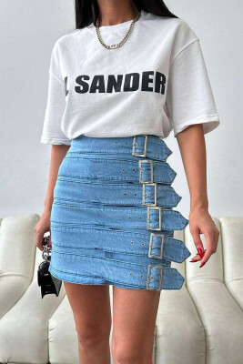 BELT DETAILS WOMEN SKIRT LIGHTBLUE/BZ 