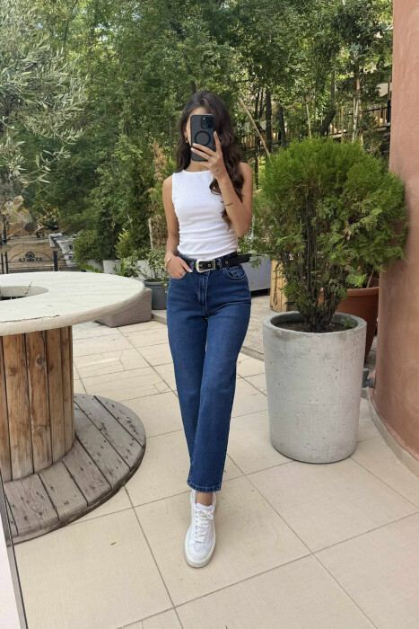 BELT MOM FRIEND DENIM WOMAN JEANS BLUE/BLU - 6