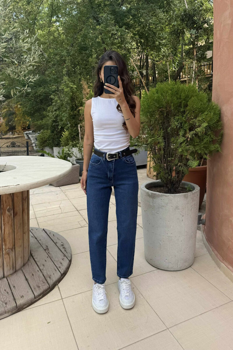 BELT MOM FRIEND DENIM WOMAN JEANS BLUE/BLU - 7