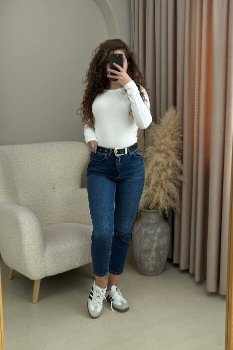 BELT MOM FRIEND DENIM WOMAN JEANS BLUE/BLU - 2