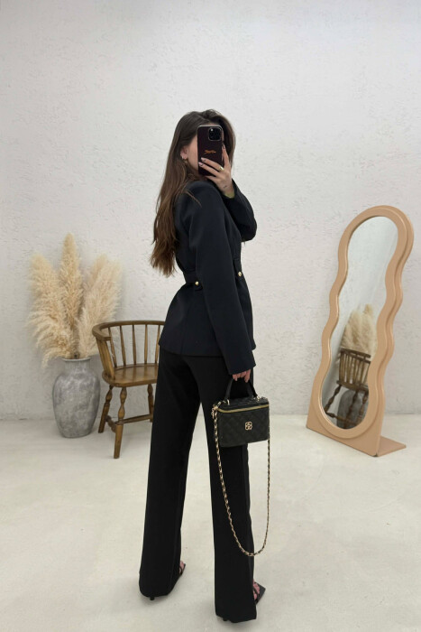 BELT ONE COLOR JACKET+TROUSERS WOMEN SET BLACK/ E ZEZE - 2