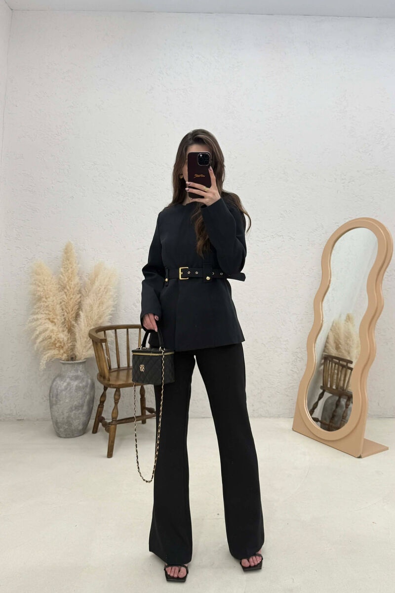 BELT ONE COLOR JACKET+TROUSERS WOMEN SET BLACK/ E ZEZE - 3