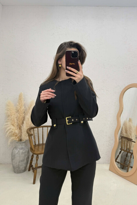 BELT ONE COLOR JACKET+TROUSERS WOMEN SET BLACK/ E ZEZE - 4